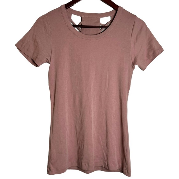 Chaser Strappy Double Vent Back Baby Ribbed Knit Tee Lattice Cutouts Pink Medium - Picture 1 of 16